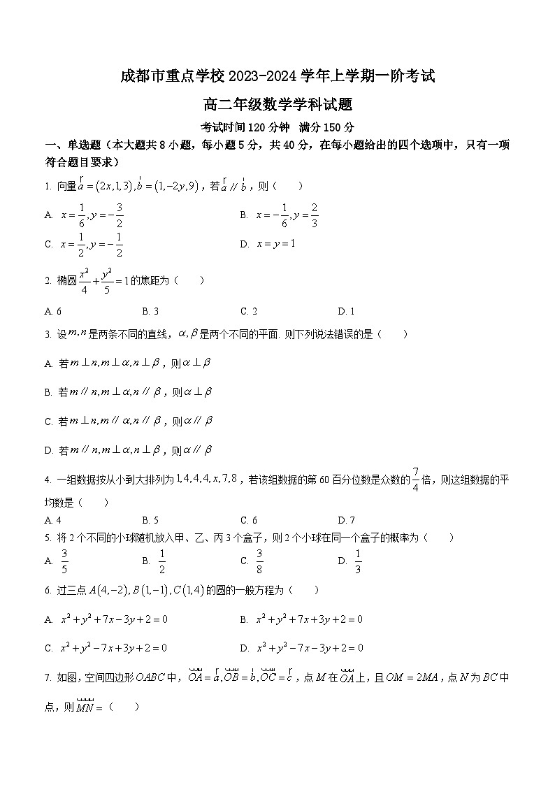 四川省成都市重点学校2023-2024学年高二上学期第一阶段考试数学试题第1页