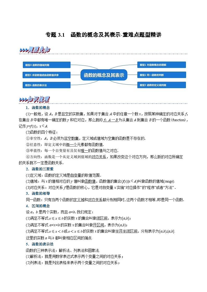 专题3.1 函数的概念及其表示-重难点题型精讲（教师版）第1页