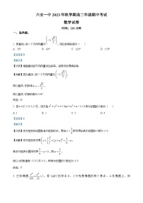 安徽省六安第一中学2023-2024学年高二上学期期中考试数学试题（Word版附解析）