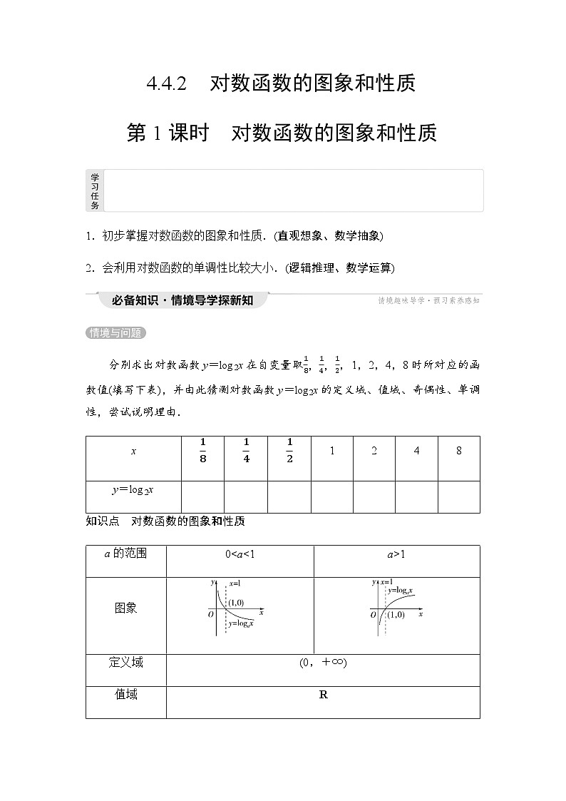 人教A版高中数学必修第一册第4章4-4-2第1课时对数函数的图象和性质课时学案01