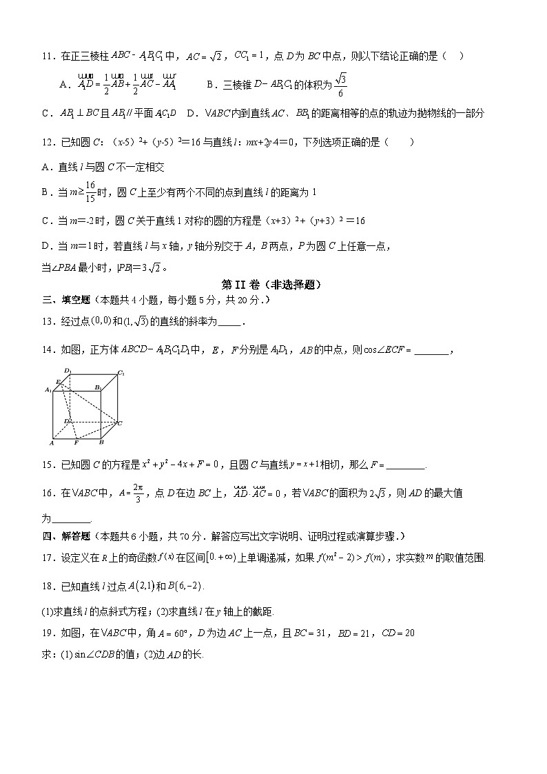 山东省枣庄市市中区辅仁高级中学2023-2024学年高二上学期11月月考数学试卷第2页