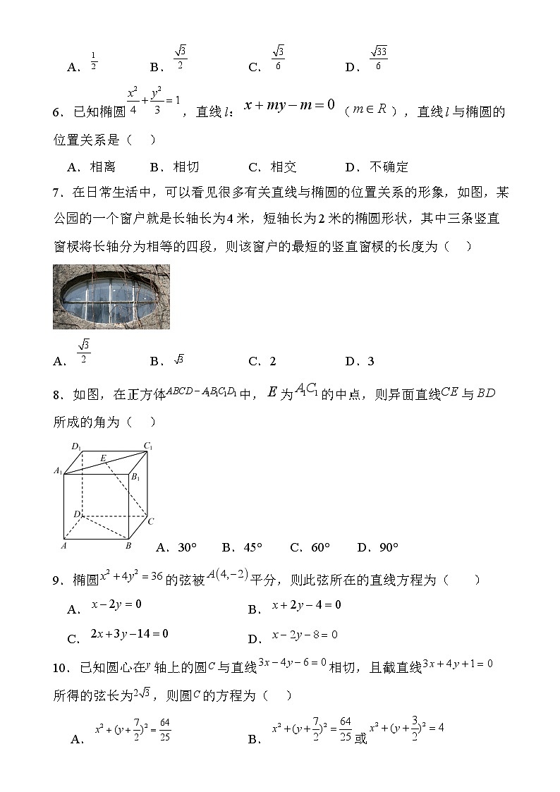 天津市实验中学滨海学校2023-2024学年高二上学期期中质量调查数学试题（Word版附解析）02