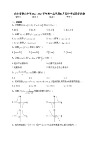 山东省泰山中学2023-2024学年高一上学期11月期中考试数学试卷(含答案)