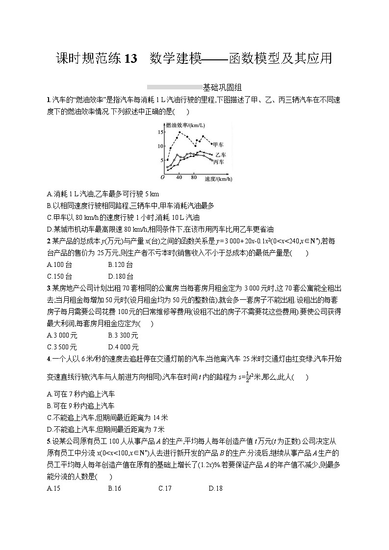 高中考试数学特训练习含答案——函数模型及其应用第1页