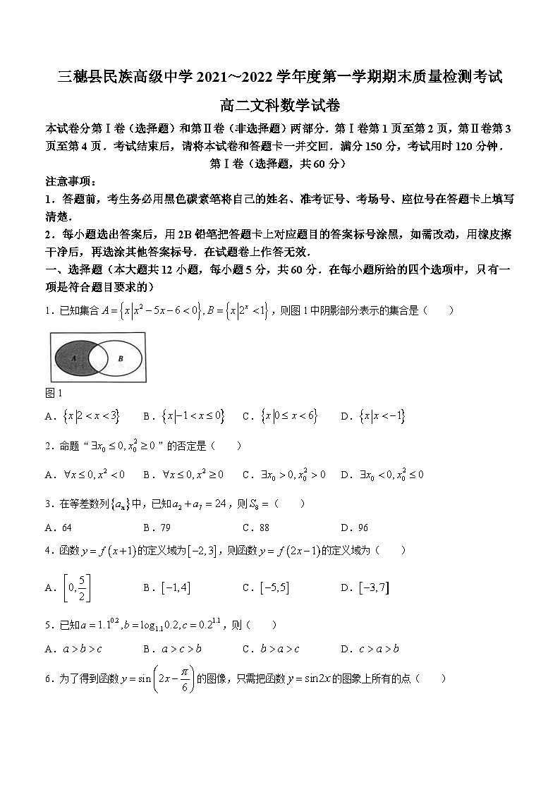 贵州省三穗县民族高级中学2021-2022学年高二上学期期末考试数学（文）试题01