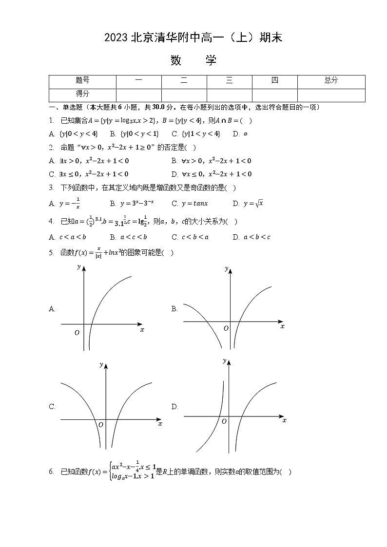 2023北京清华附中高一（上）期末考试数学试卷（教师版）01