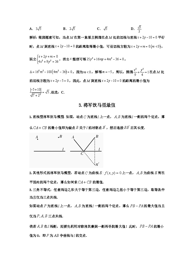高二上学期数学核心专题11.圆锥曲线中的距离最值03
