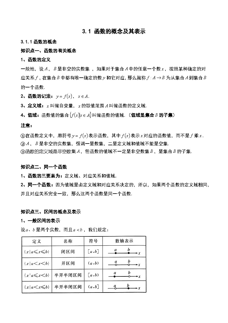 3.1.1 函数的概念讲义—— 高中数学人教A版（2019）必修第一册01