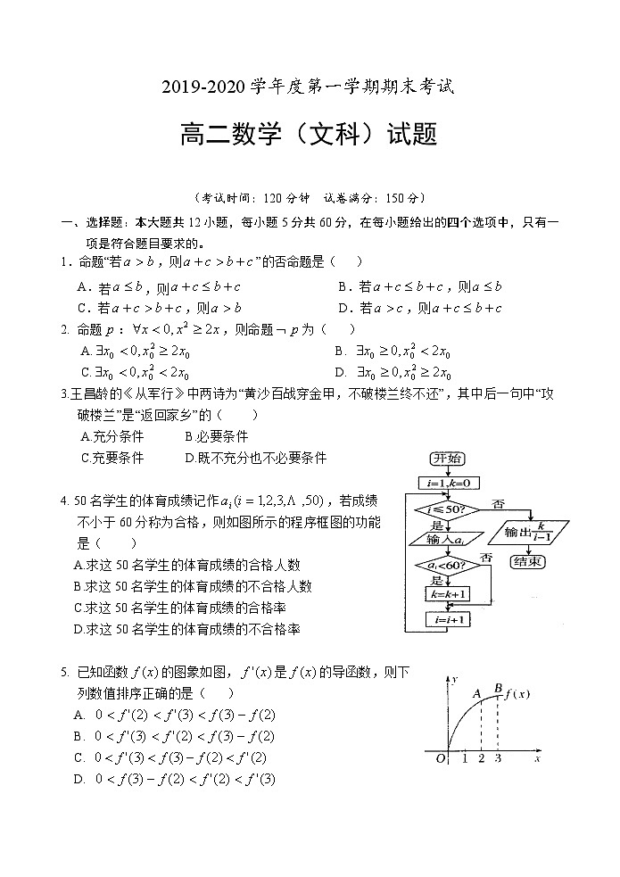 安徽省合肥市重点中学2019-2020学年高二上学期期末考试 数学（文）试题01