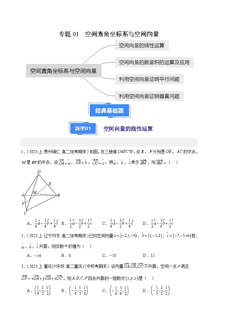 专题01 空间直角坐标系与空间向量备战2023-2024学年高二数学上学期期末真题分类汇编（人教A版2019选择性必修第一册）（原卷版）第1页