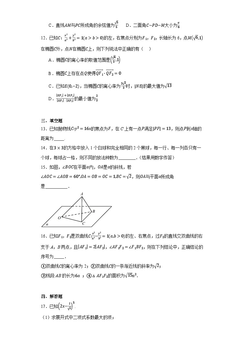 辽宁省沈阳市东北育才双语学校2022-2023学年高二上学期期末数学试题（答案在卷尾）03