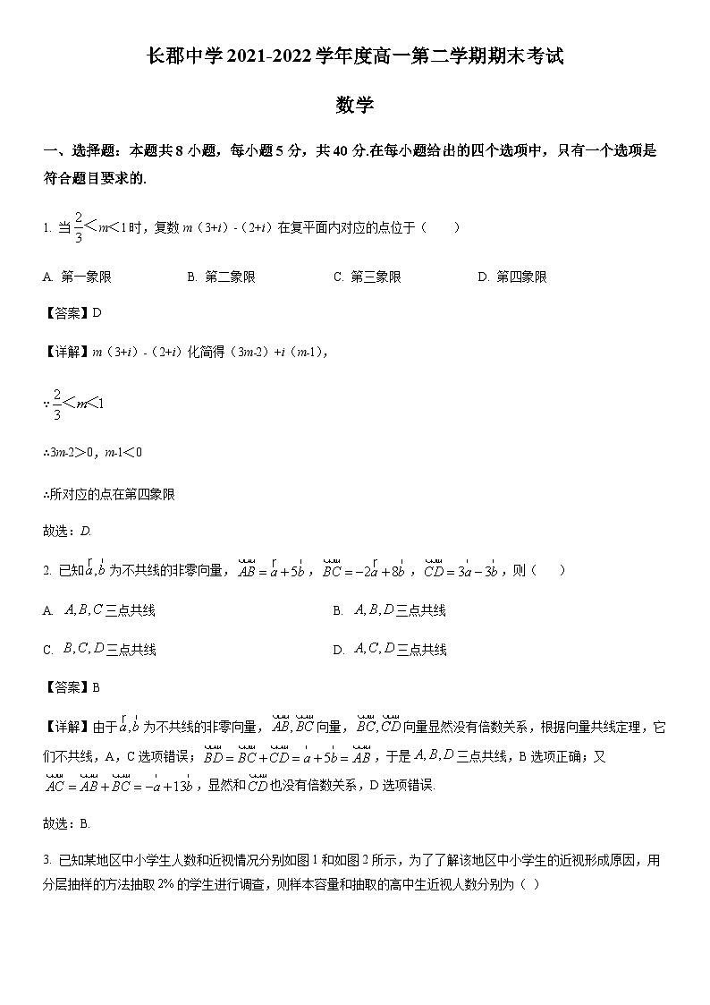 精品解析：湖南省长沙市长郡中学2021-2022学年高一下学期期末数学试题（解析版）第1页