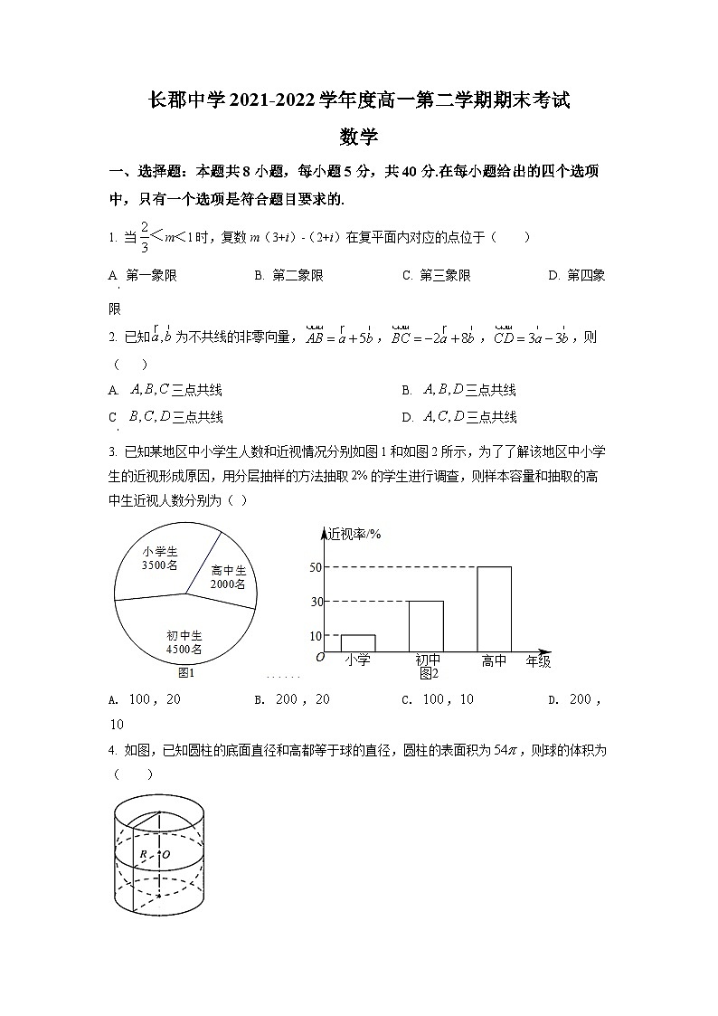 精品解析：湖南省长沙市长郡中学2021-2022学年高一下学期期末数学试题（原卷版）第1页