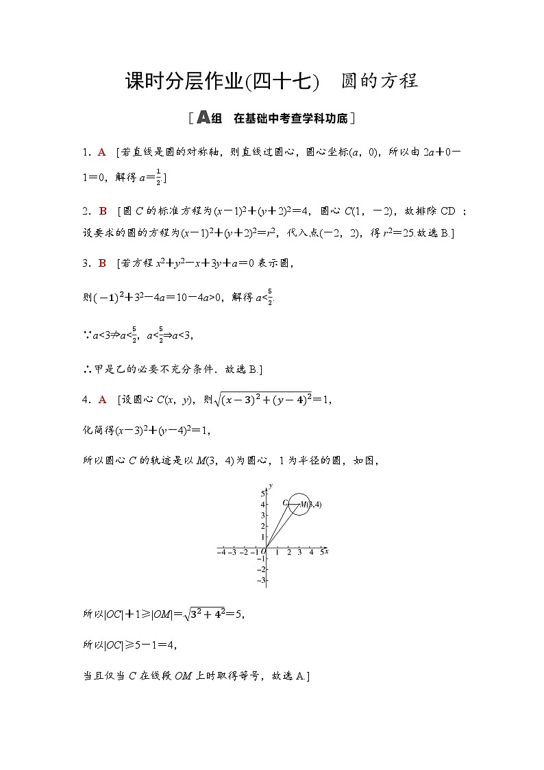 高考数学一轮复习课时分层作业47圆的方程含答案01