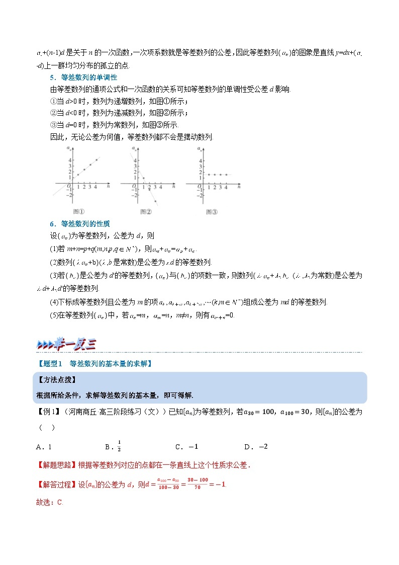 人教A版（2019）选修二 第四章数列 专题4.2 等差数列的概念 重难点题型归纳（讲义）+重难点题型突破-一课一测（同步测试）02