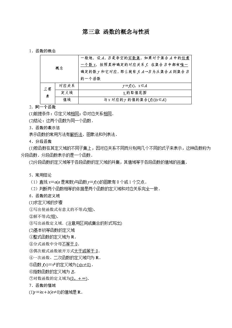 【学考复习】2024年高中数学学业水平考试（江苏专用）03第三章 函数的概念与性质-讲义01