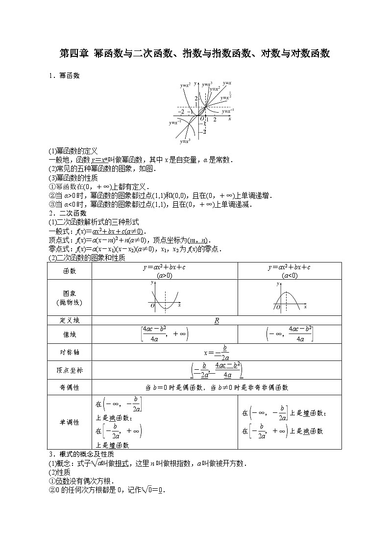 【学考复习】2024年高中数学学业水平考试（江苏专用）04第四章 幂函数与二次函数、指数与指数函数、对数与对数函数-讲义01