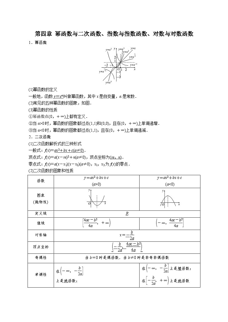 【学考复习】2024年高中数学学业水平考试（江苏专用）04第四章 幂函数与二次函数、指数与指数函数、对数与对数函数-讲义01