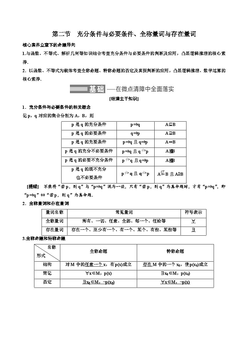 （小白高考）新高考数学(零基础)一轮复习教案1.2《充分条件与必要条件、全称量词与存在量词》 (2份打包，原卷版+教师版)01