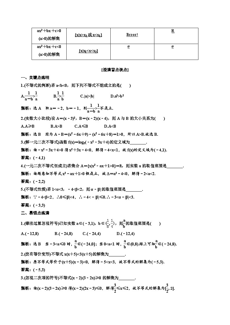 （小白高考）新高考数学(零基础)一轮复习教案1.3《不等式的性质及一元二次不等式》 (2份打包，原卷版+教师版)02