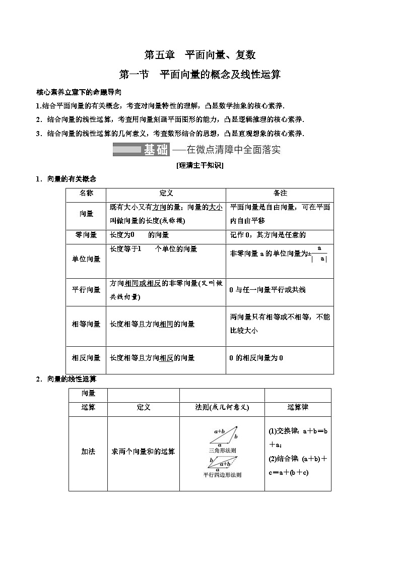 （小白高考）新高考数学(零基础)一轮复习教案5.1《平面向量的概念及线性运算》 (2份打包，原卷版+教师版)01