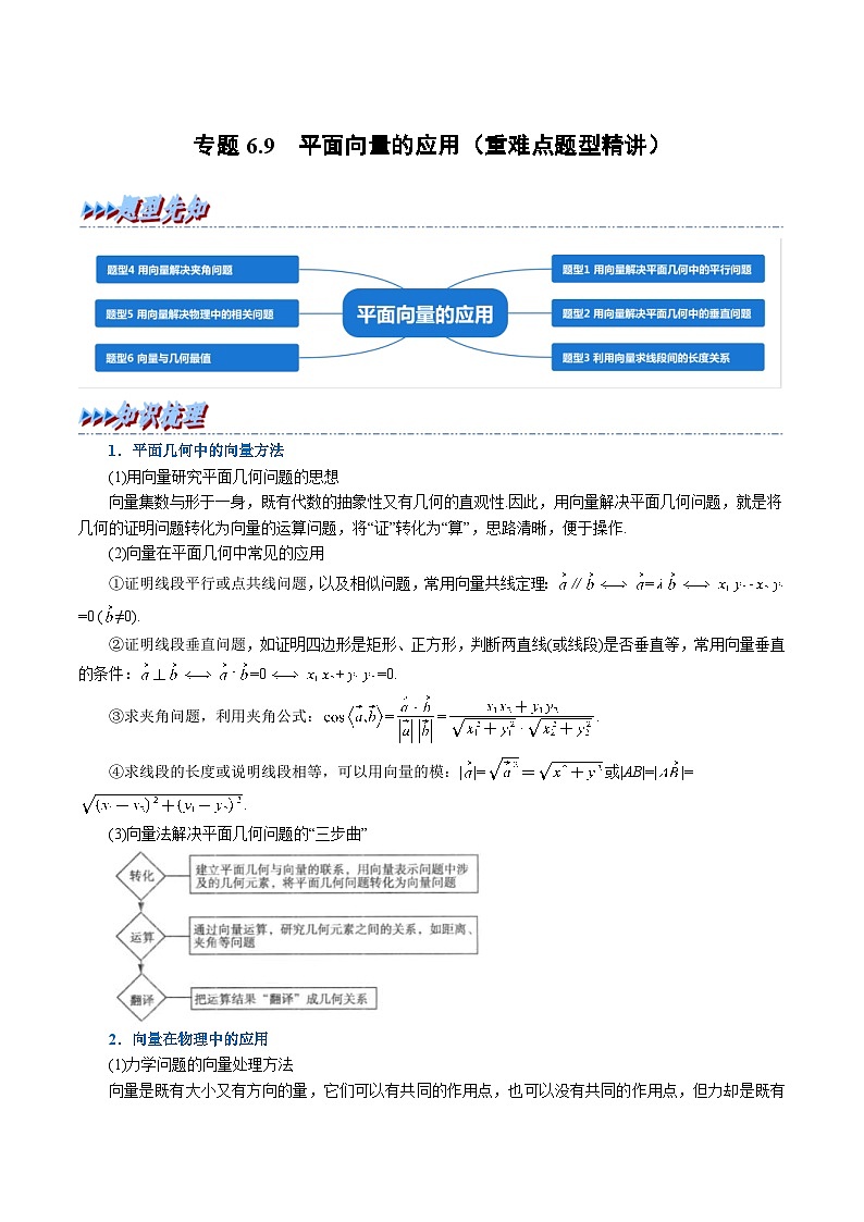 人教A版高中数学(必修第二册)同步培优讲义专题6.9 平面向量的应用（重难点题型精讲）（2份打包，原卷版+教师版）01