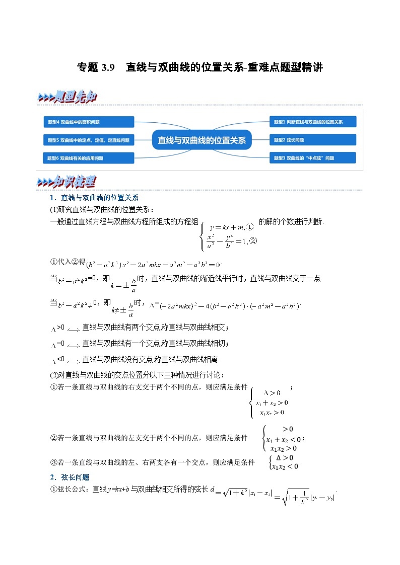 人教A版高中数学(选择性必修一)同步培优讲义专题3.9 直线与双曲线的位置关系-重难点题型精讲（2份打包，原卷版+教师版）01