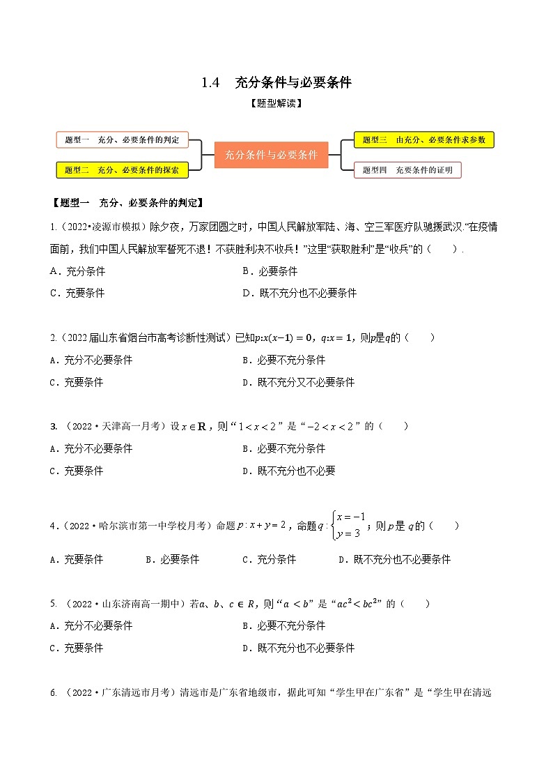 1.4充分条件与必要条件（精练）（原卷版）第1页