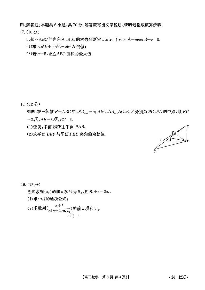 广西普通高中2024届高三跨市联合适应性训练检测卷数学试题（含答案）第3页