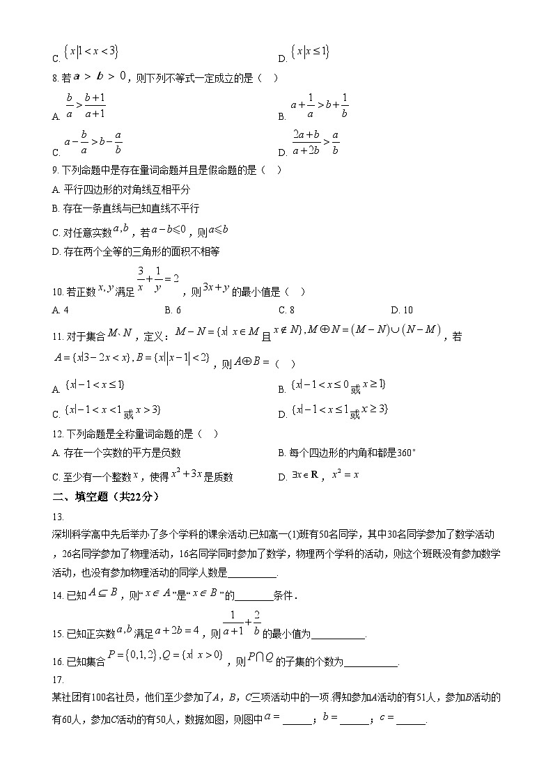 山西省朔州市怀仁市第九中学高中部2023-2024学年高一上学期11月期中考试数学02