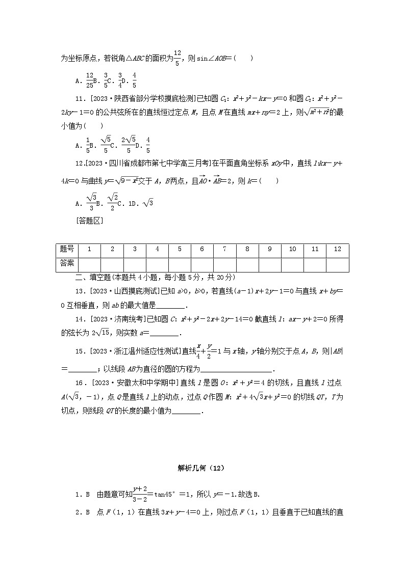 统考版2024届高考数学二轮专项分层特训卷一客观题专练12解析几何文（附解析）第2页