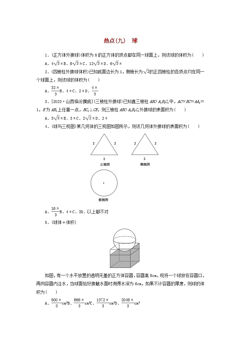 统考版2024届高考数学二轮专项分层特训卷四热点问题专练热点九球理（附解析）第1页