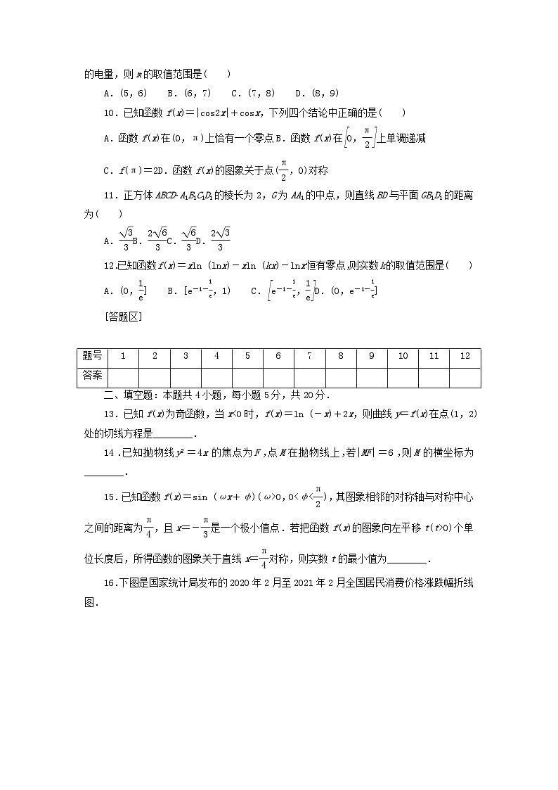 统考版2024届高考数学二轮专项分层特训卷五仿真模拟专练四理（附解析）第3页