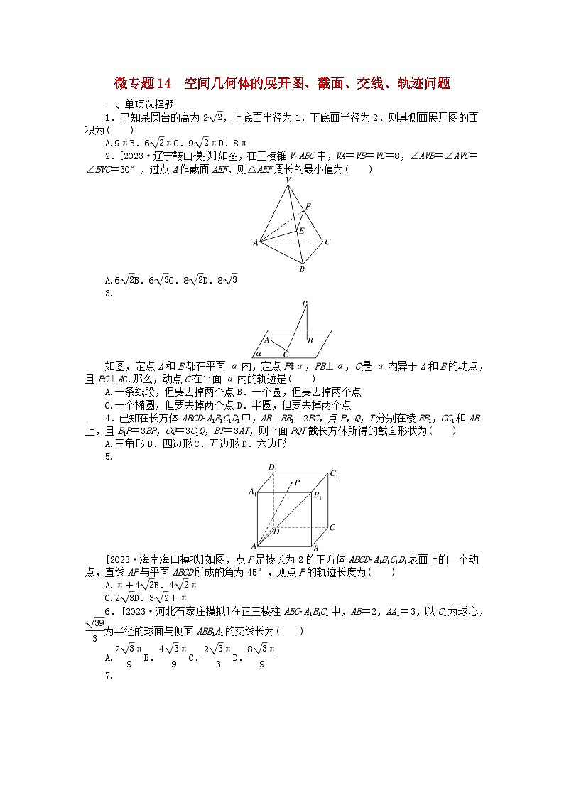 新教材2024届高考数学二轮专项分层特训卷三微专题提升练微专题14空间几何体的展开图截面交线轨迹问题（附解析）第1页