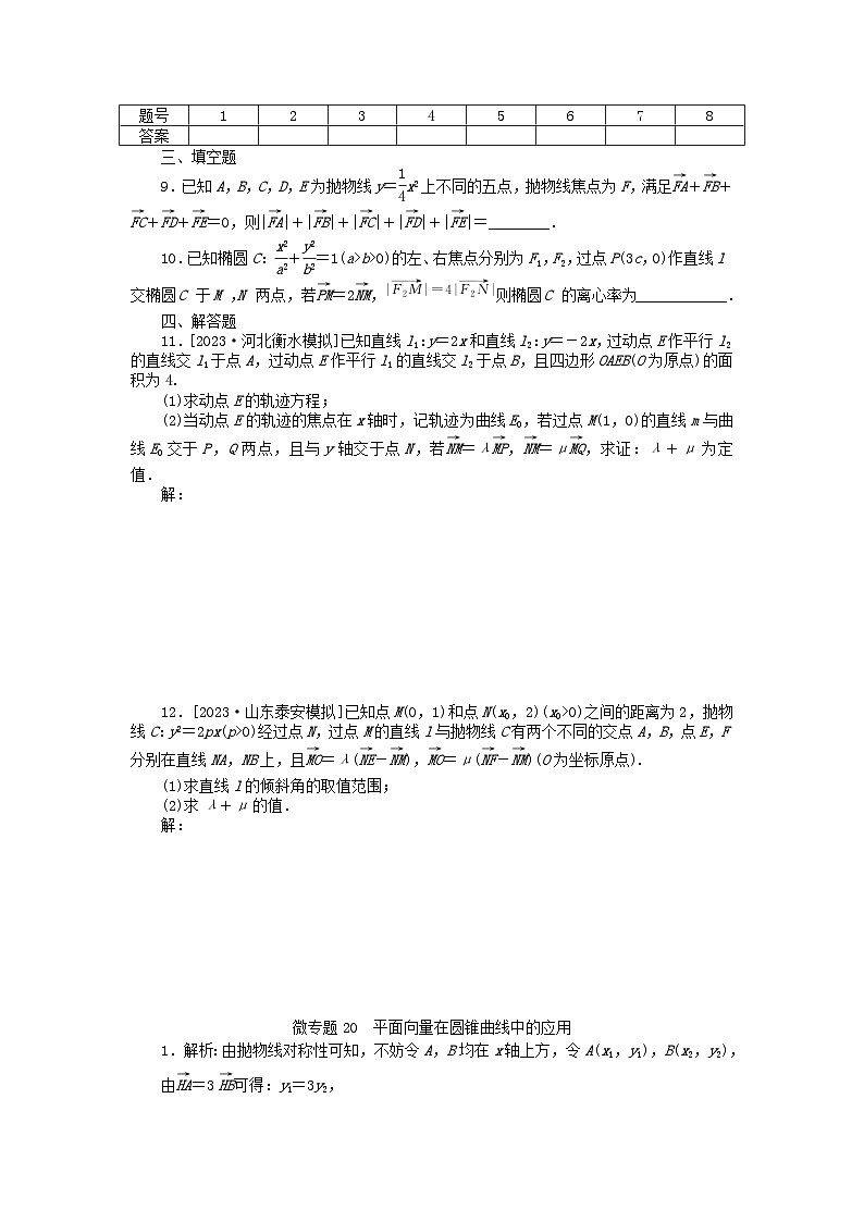 新教材2024届高考数学二轮专项分层特训卷三微专题提升练微专题20平面向量在圆锥曲线中的应用（附解析）第2页