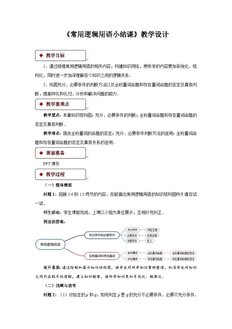常用逻辑用语小结课教案01