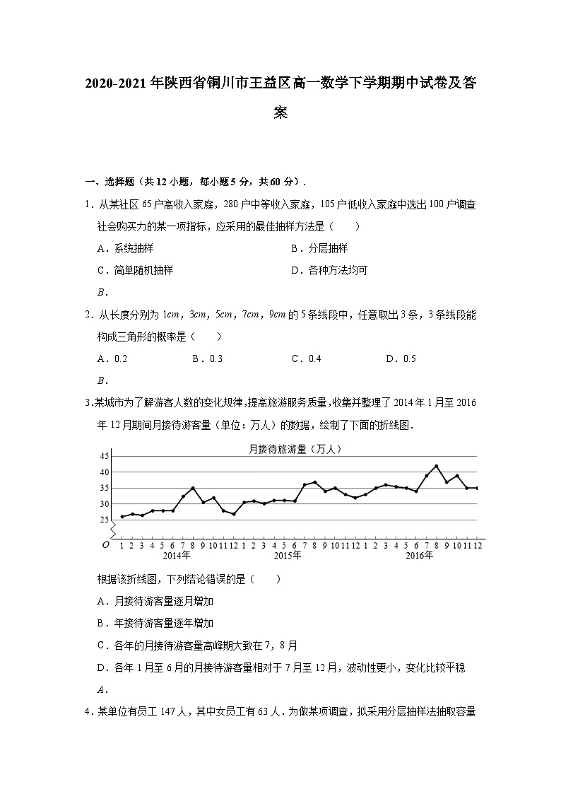 2020-2021年陕西省铜川市王益区高一数学下学期期中试卷及答案第1页