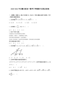 2020-2021年安徽合肥高一数学下学期期中试卷及答案