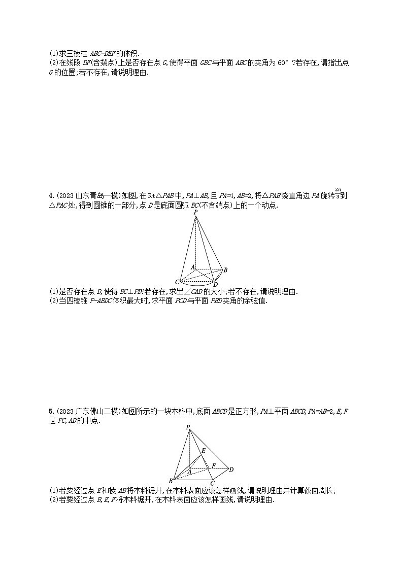 适用于新高考新教材2024版高考数学二轮复习考点突破练8空间距离折叠与探索性问题02