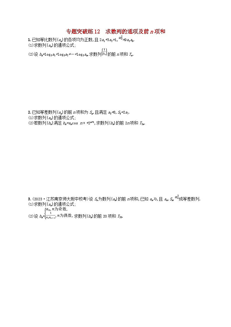 适用于新高考新教材广西专版2024届高考数学二轮总复习专题突破练12求数列的通项及前n项和第1页