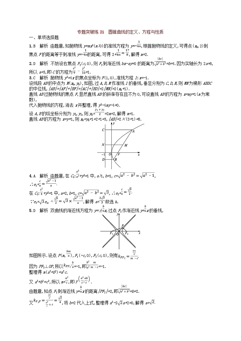 适用于新高考新教材广西专版2024届高考数学二轮总复习专题突破练21圆锥曲线的定义方程与性质第3页