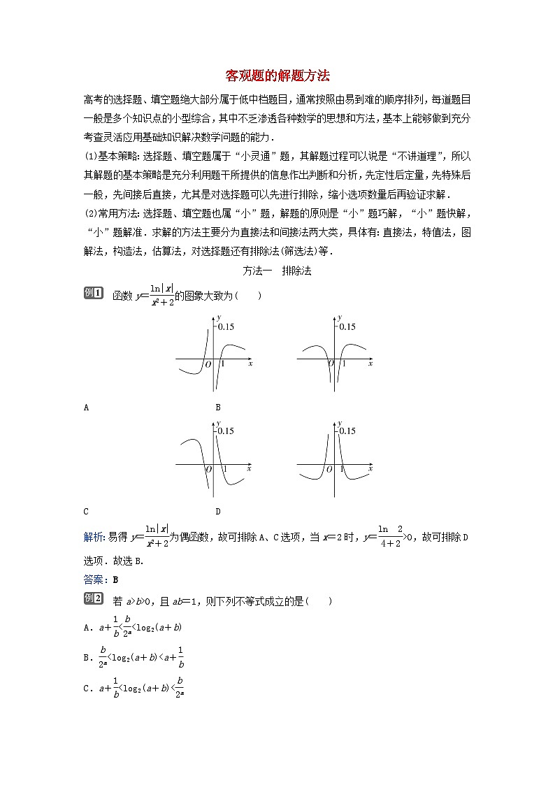 2024届高考数学二轮专题复习与测试第二部分客观题的解题方法方法一排除法第1页