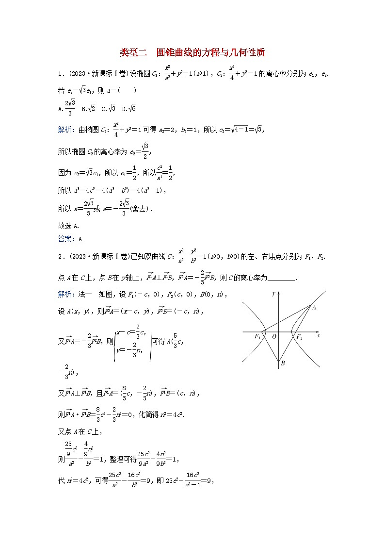 2024届高考数学二轮专题复习与测试第一部分专题五解析几何01真题赏析类型二圆锥曲线的方程与几何性质第1页