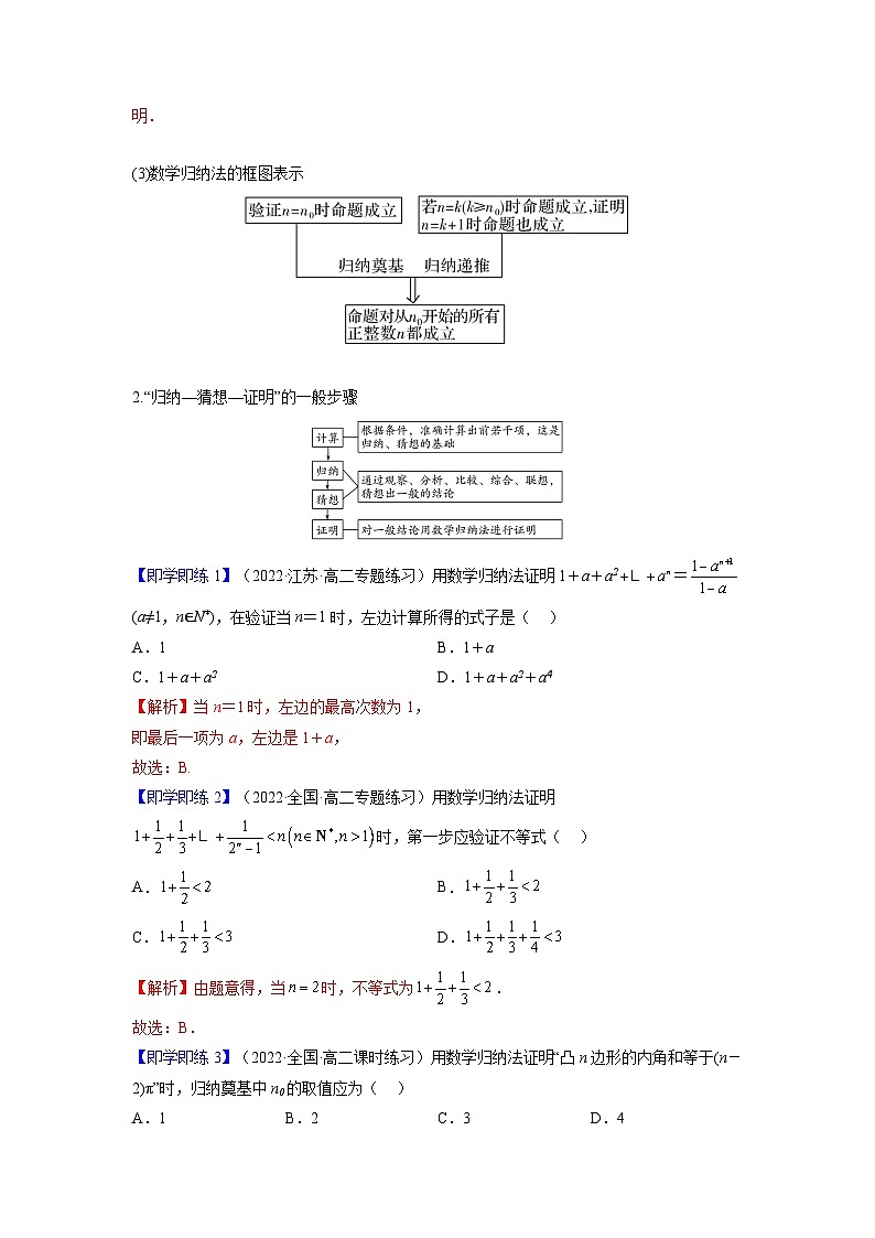 人教A版（2019）选修二 第四章数列 4.4 数学归纳法 全题型归纳（讲义）+课后分层专练 （同步练习）02