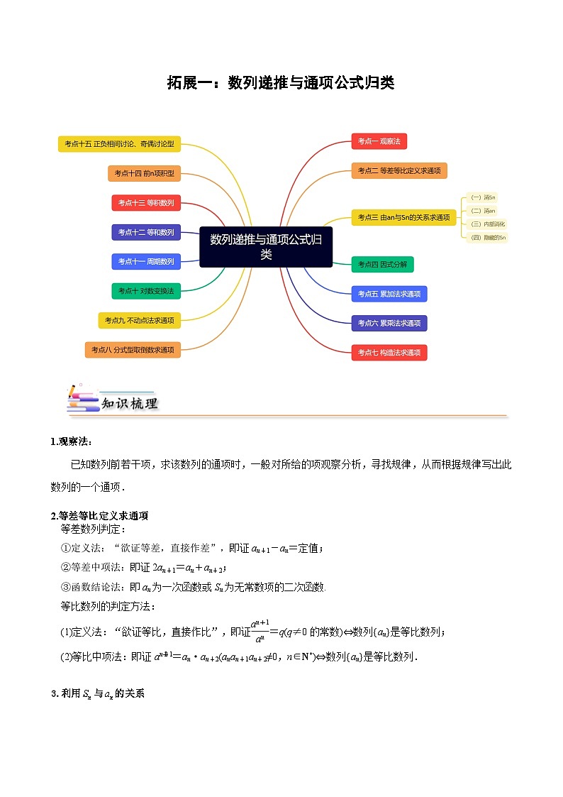 人教A版（2019）选修二 第四章数列 拓展一：数列递推与通项公式归类-直击高考考点归纳-讲义01