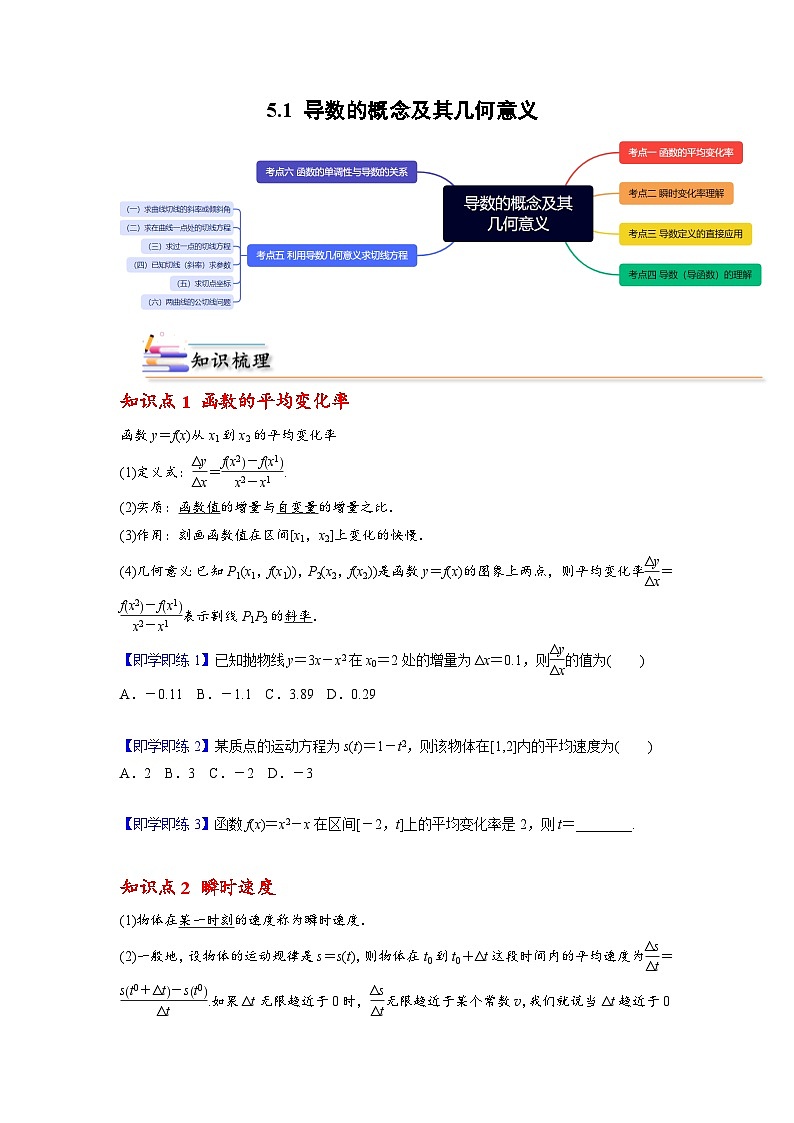 人教A版（2019）选修二 第五章一元函数的导数及其应用 5.1 导数的概念及其意义 全题型归纳（讲义）+课后分层专练 （同步练习）01