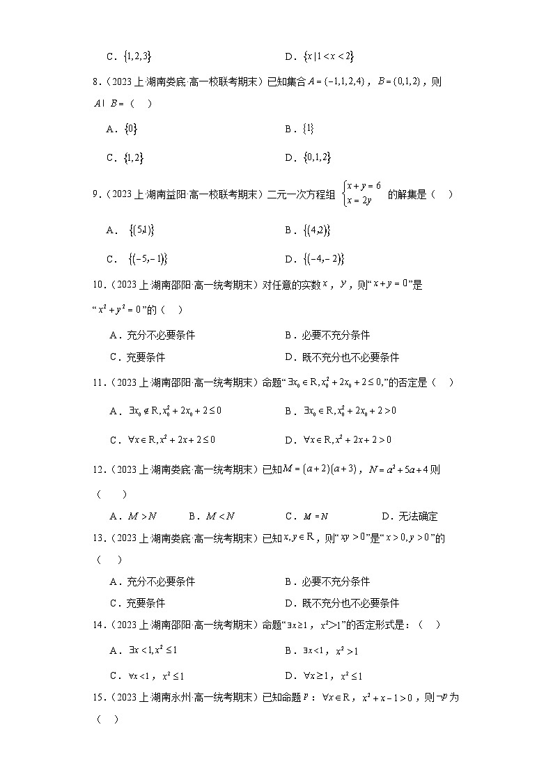 01集合与常用逻辑用语-湖南省2023-2024学年高一上学期期末数学专题练习（人教版）02