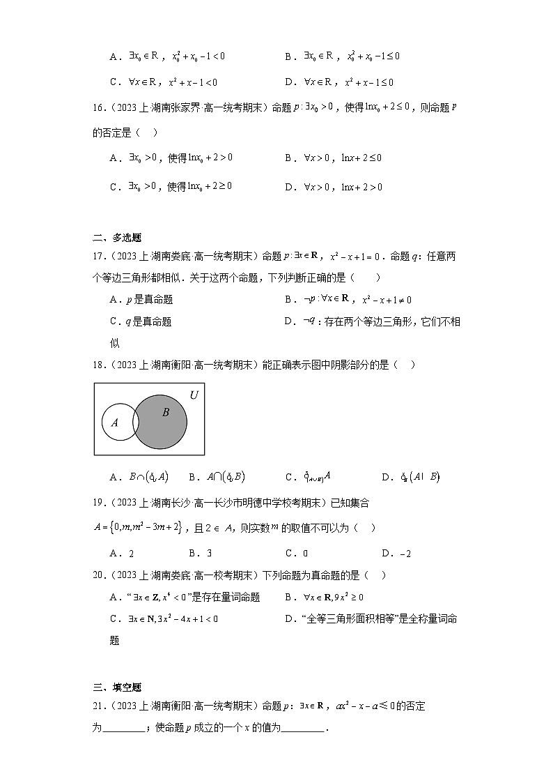 01集合与常用逻辑用语-湖南省2023-2024学年高一上学期期末数学专题练习（人教版）03