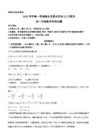 2024丽水发展共同体高一上学期12月联考试题数学含答案