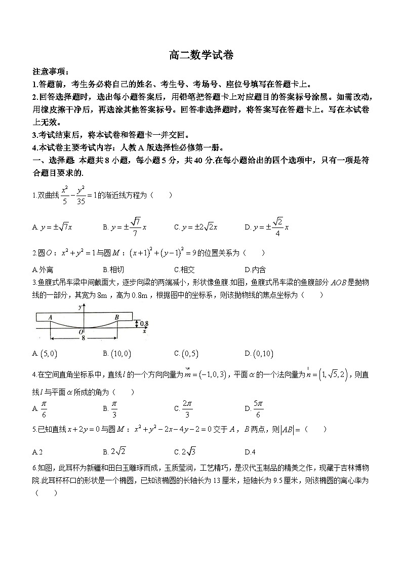 吉林省部分学校2023-2024学年高二上学期12月月考数学试题（Word版附解析）第1页